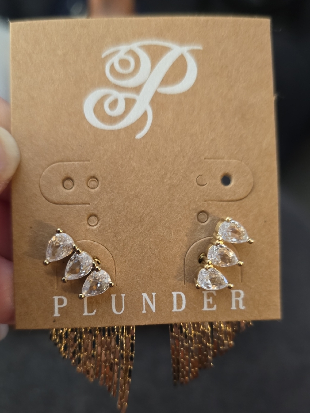 Plunder Gold Teardrop Crystal Cluster Stud Earrings